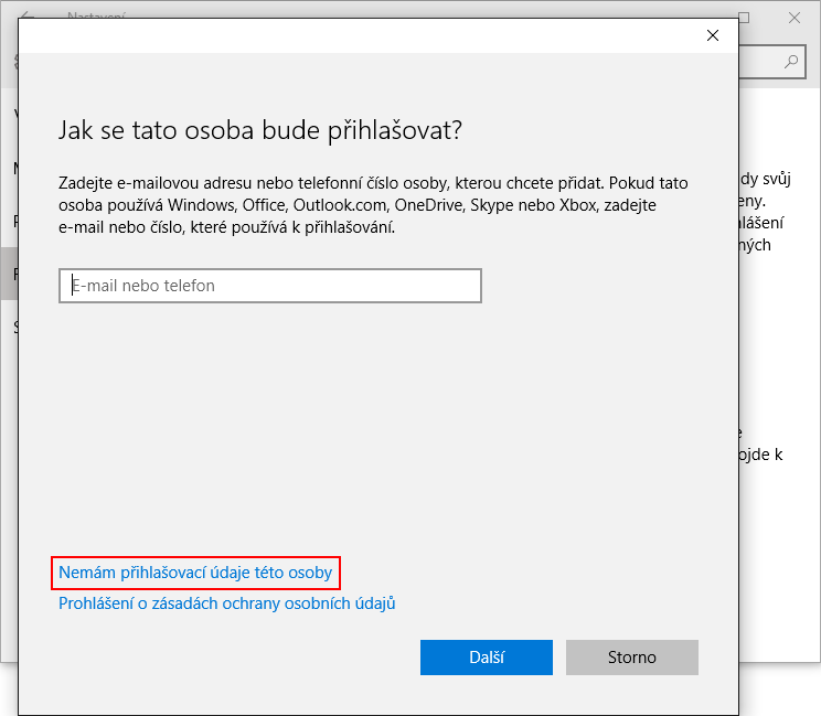 Jak ve Windows 10 přidat místní uživatelský účet bez účtu Microsoft