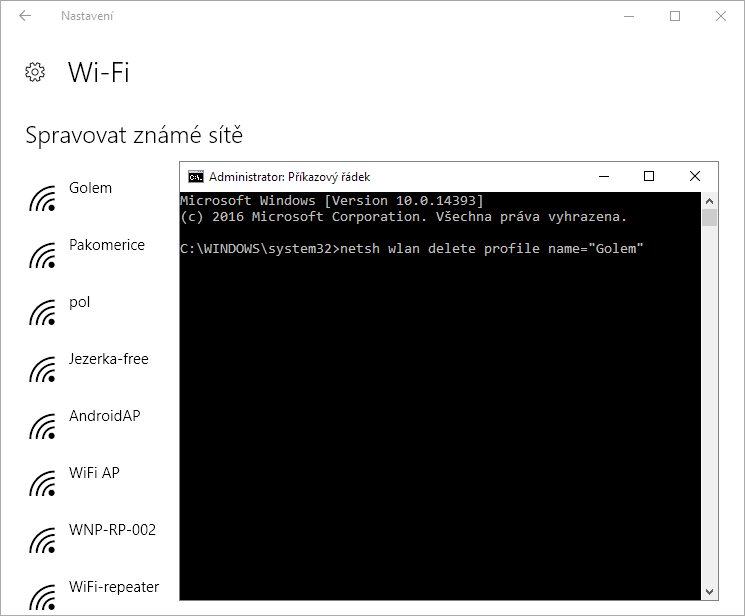 Jak smazat uložené WiFi sítě ve Windows 10