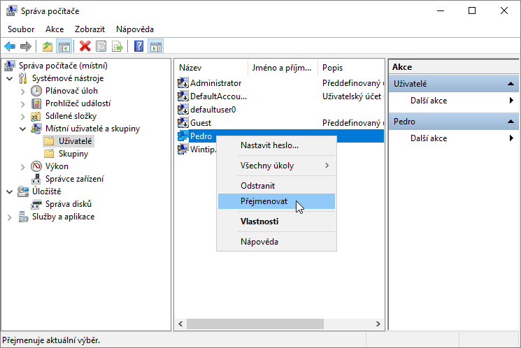 Jak přejmenovat uživatele Windows?