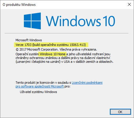 Jak zjistit verzi a sestavení (build) Windows 10