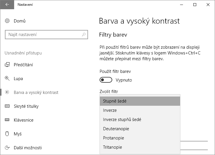 Jak povolit filtry barev ve Windows 10