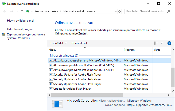 Jak odinstalovat aktualizaci Windows 10