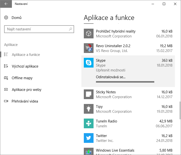 Jak odinstalovat program ve Windows 10