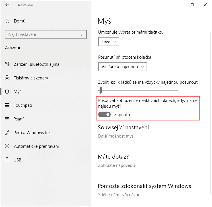 Jak nastavit rolování neaktivních oken ve Windows 10